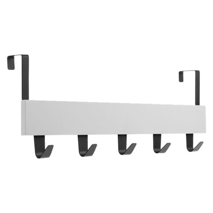 Cuier cu 5 agatatori, lemn/metal, alb, Syamag, 38x7x16cm