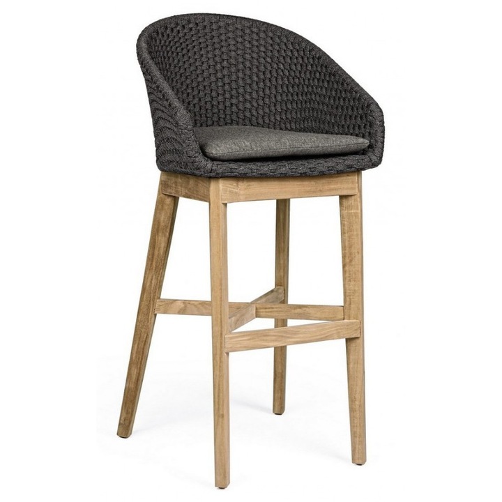 Комплект 2 бар стола, кафяво дърво, Coachella сив плат, 56x57x110 см