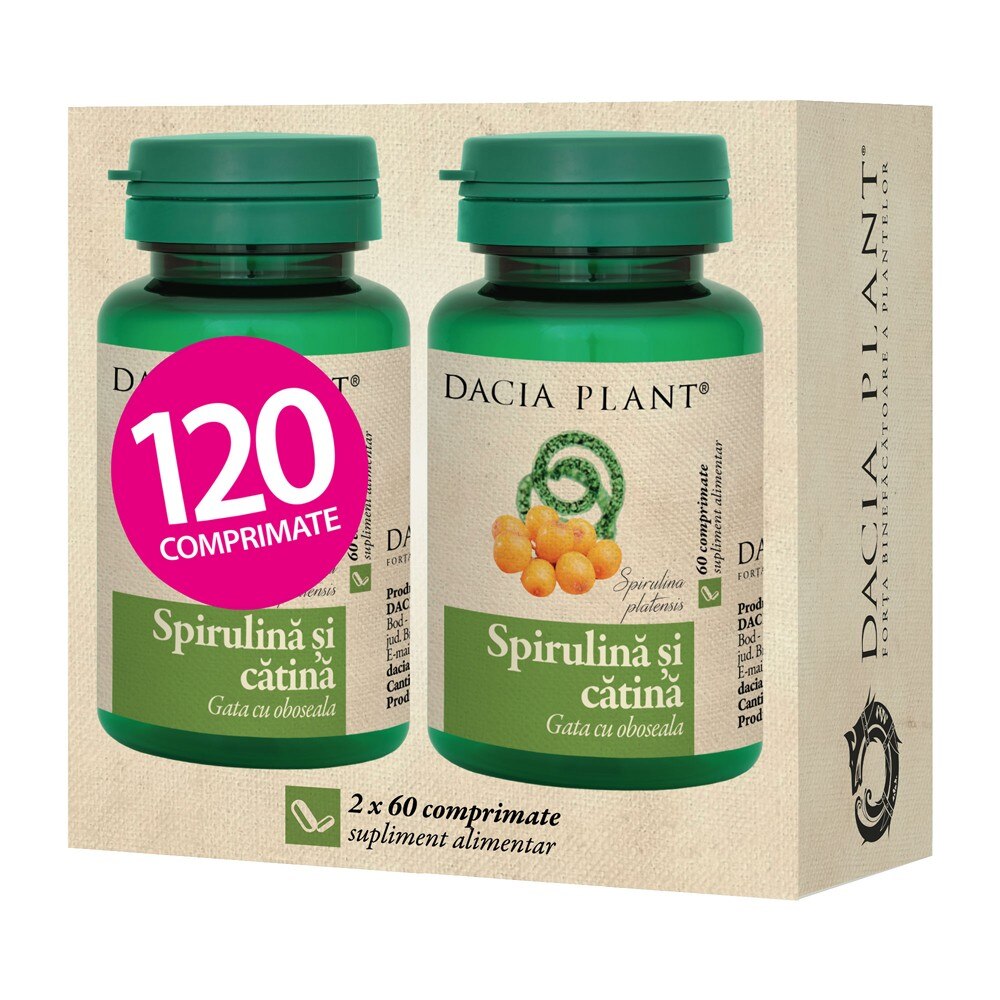 Set 2 x Spirulina si Catina, 60 Comprimate 1+1 Cadou, Dacia Plant