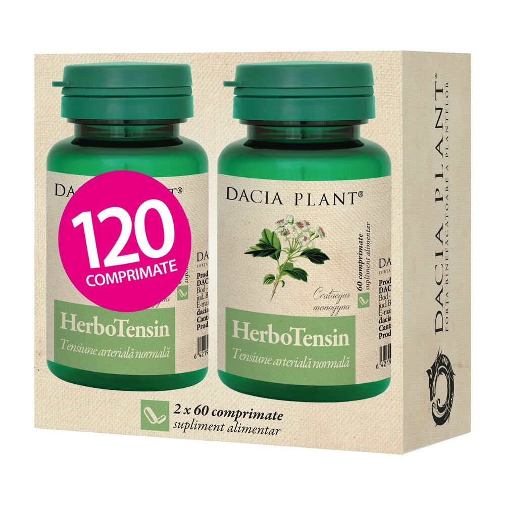 Set 2 x HerboTensin, Reglator al Tensiunii, 60 Comprimate 1+1 Cadou, Dacia Plant