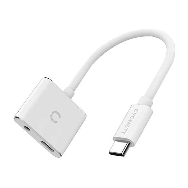 Adaptor audio USB-C la mini mufa 3,5 mm i USB-C Cygnett Essential (alb)