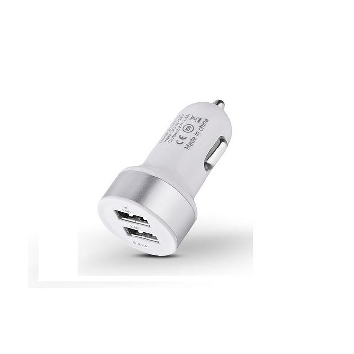 Devia Smart Dual USB szivargyújtós töltő adapter - 5V/2,4A - white/silver