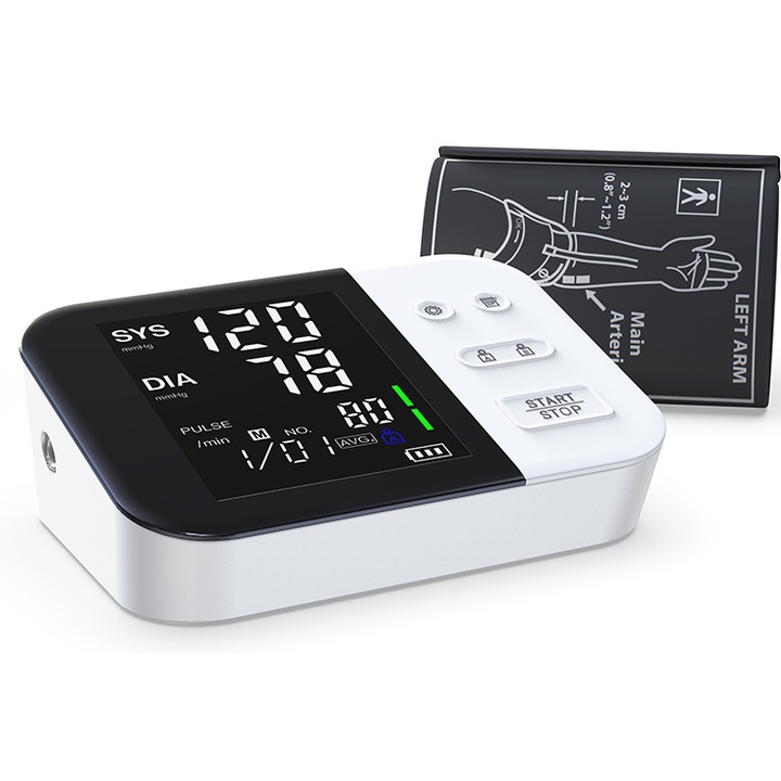 Vixev digitális kar vérnyomásmérő, Bluetooth, szabálytalan pulzusérzékelés, automatikus szisztolés/diasztolés vérnyomásmérés, nagy karakteres LED-képernyő, 22-32 cm-es mandzsetta, 2 felhasználó és 99 memória, oszcillometrikus, fehér