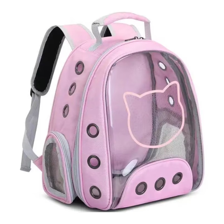 Rucsac transport animale de companie Pisica Catel, ADLUMUS, Roz, Tip Ghiozdan cu Geam Panoramic, multifunctional