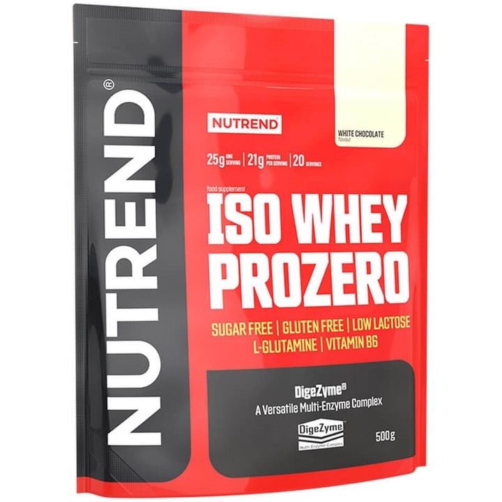 Proteine concentrate din zer, izolat proteic, Nutrend ISO WHEY PROZERO, 500 g, Ciocolata alba