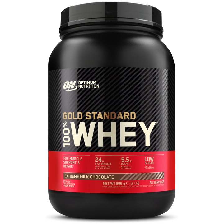 Proteine din zer, pudra proteica Optimum Nutrition, ON 100% Whey Gold Standard, 896 g, Extreme milk chocolate