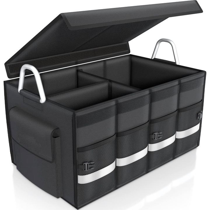 Органайзер за багажник Oricean, 3 отделения, Водоустойчива с алуминиеви дръжки, Светлоотразителна лента, 60 X 35 X 30 см, 65L, Черен