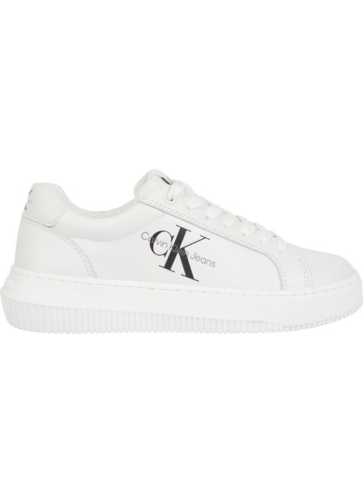 CALVIN KLEIN JEANS, Logós bőrsneaker, Fehér