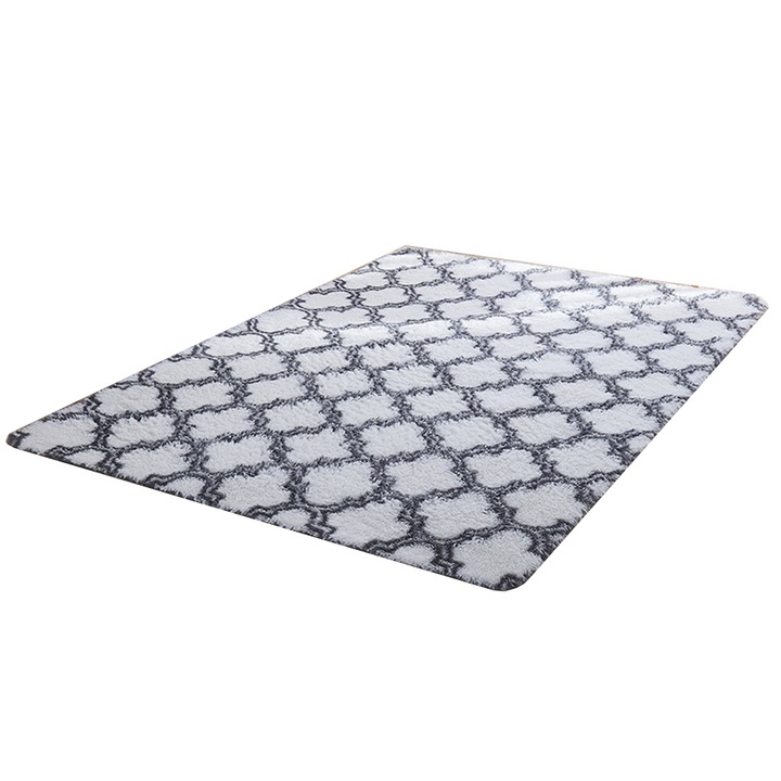 Covor dormitor, Textil, 50x80 cm, Alb/Gri