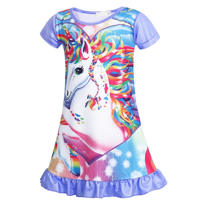 Детска пижама с еднорог, Party Chili®, Disney, къси ръкави, млечна коприна, лилаво