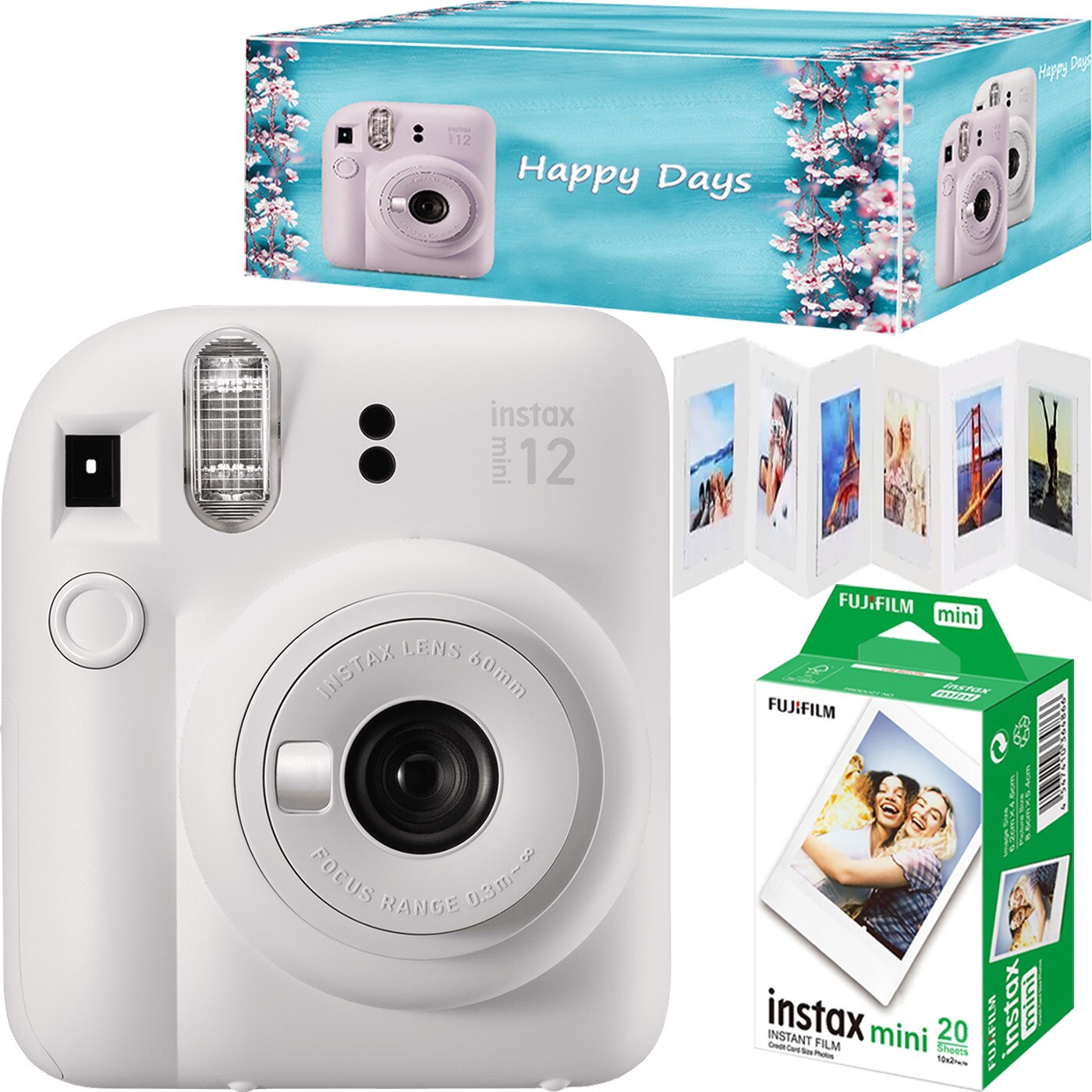 Set aparat foto instant Fujifilm Instax mini 12, Clay White cu 20