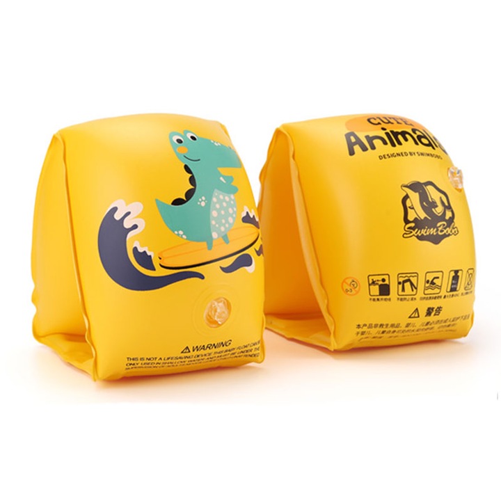 Детски ръкавели за плуване bebeLOGIC Dinosaur Green, Надуваеми, Двойно въздушно отделение, 10 - 30 кг