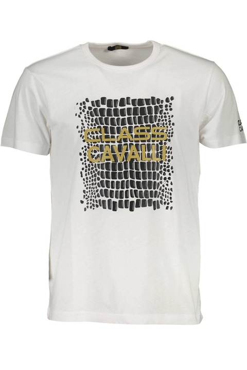 Tricou barbati cu aplicatie logo, Cavalli Class, alb, Alb