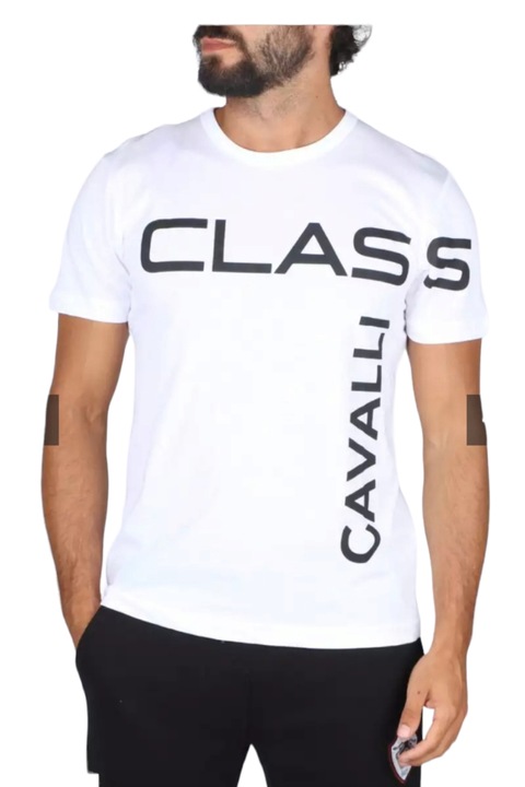 Tricou barbati cu imprimeu text, Cavalli Class, Alb