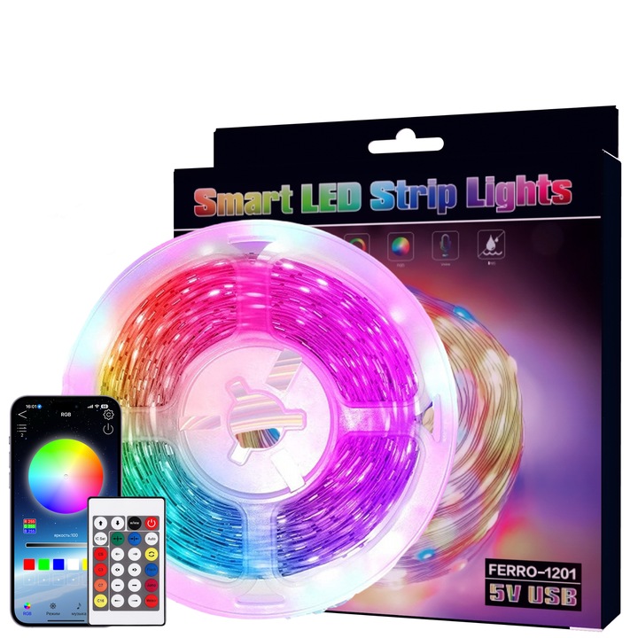 Banda de lumina LED, impermeabila IP67, 10 lumini/m, 10 m, Multicolor