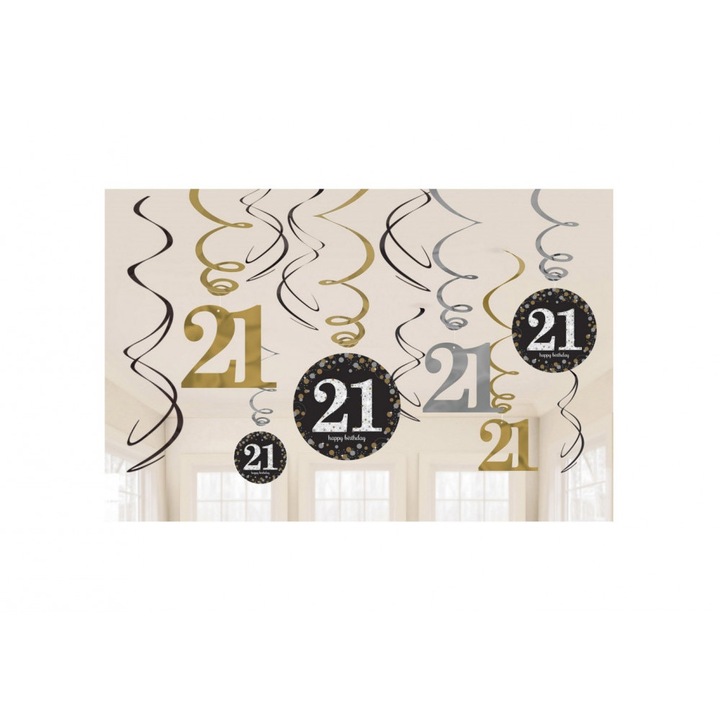 Комплект за декорация Happy Birthday Gold 21 Ribbon от 12 части