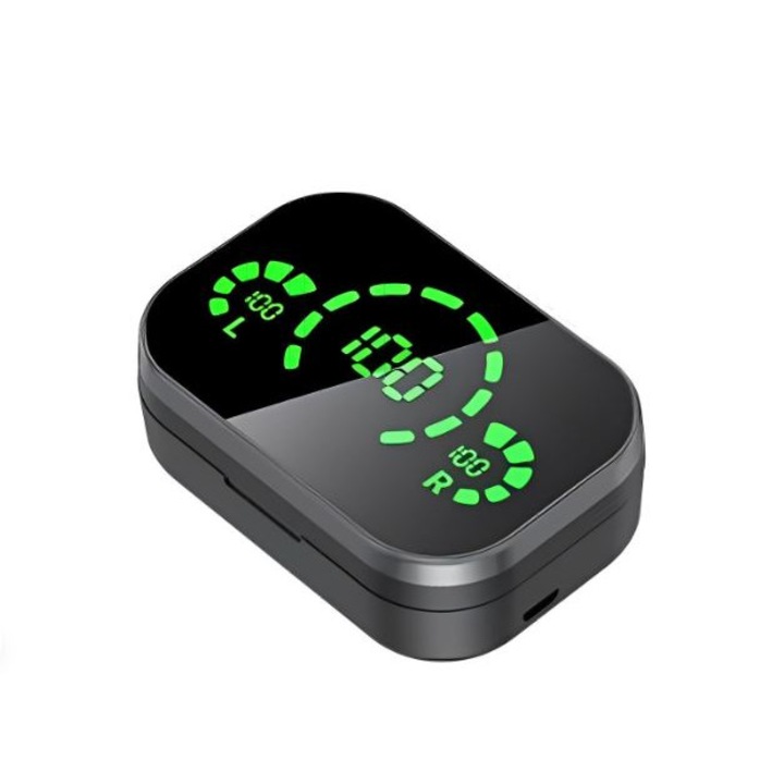 Безжични слушалки YD03, цифров дисплей тип огледало, вграден микрофон, LED осветление, сензорно управление, Power Bank, Bluetooth 5.1