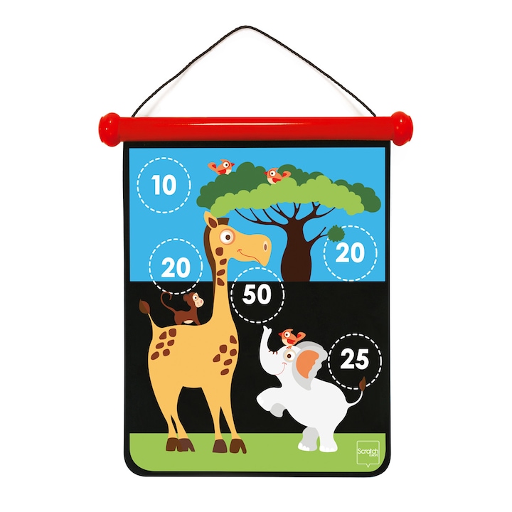 Игра Magnetic Darts с 2 различни страни, модел Safari, включени 6 дартса, многоцветен, Scratch Europe, 5 години +