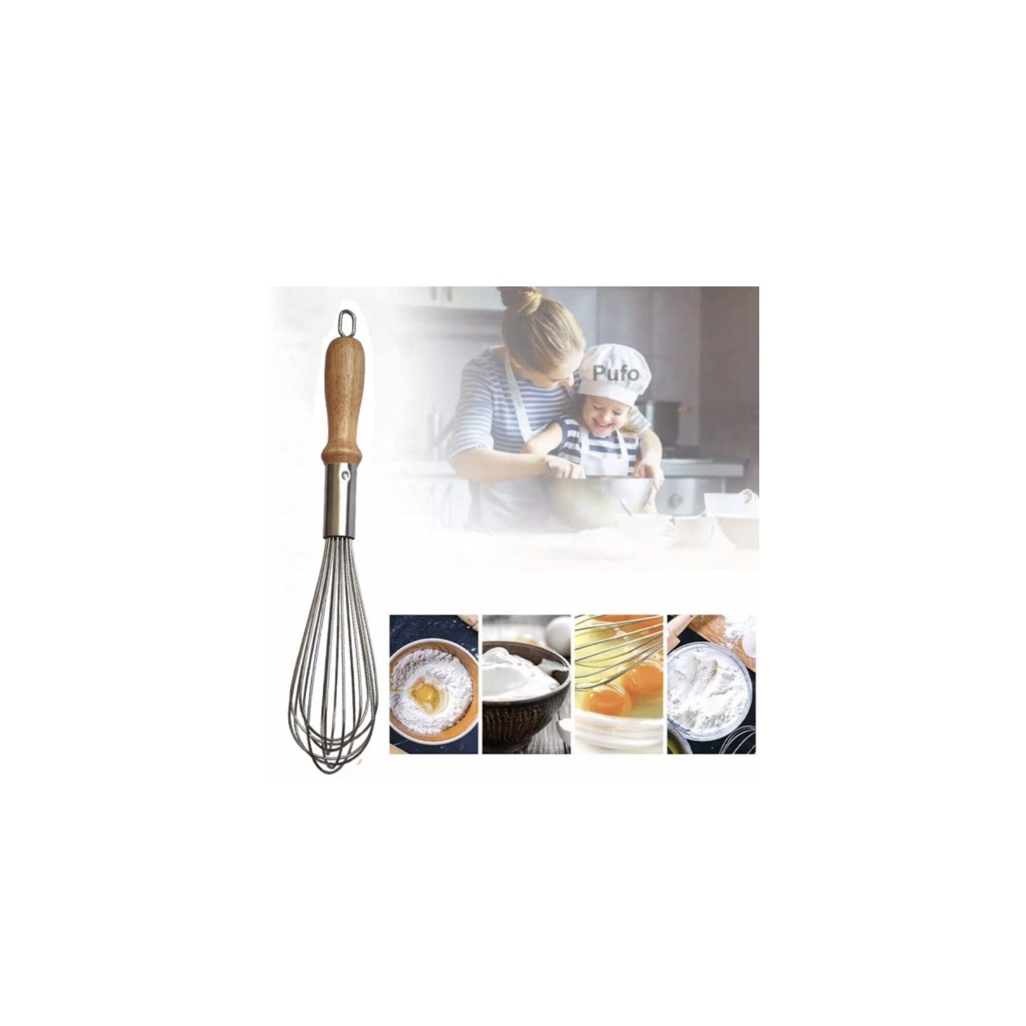 Tel inox cu maner din lemn, pentru bucatarie sau cofetarie 37 cm, maro ...