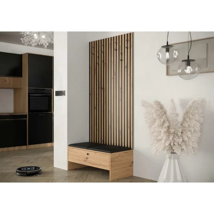 Előszoba garnitúra Hartford 321 (Fekete + Artisan tölgy), 85x206x44cm