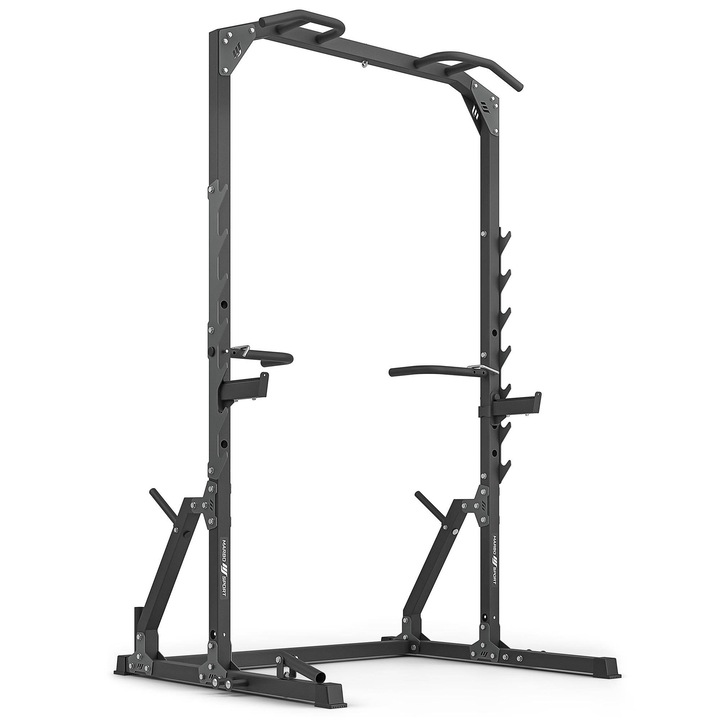 Suport cu bara de tractiune, Marbo Sport, MS-U115 2.0, 119x123x211 cm, Otel, Profil 50x50x 2 mm, Sarcina maxima 250 kg, Manere pentru dip-uri, Accesoriu pentru exercitii Landmine, Carlige J reglabile, Zavoare de siguranta, Carlig pentru sac de box, Negru