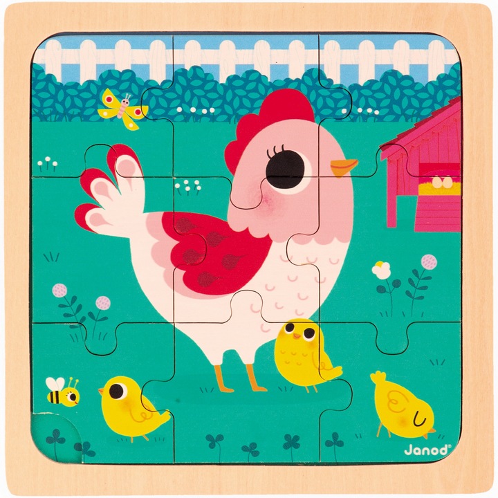 Дървен пъзел Janod - Gainusa Henriette, 9 части