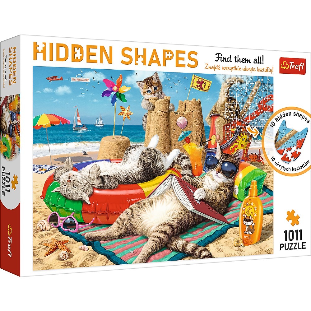 Puzzle Trefl - Forme Ascunse, Felinele Dragute, 1000 piese