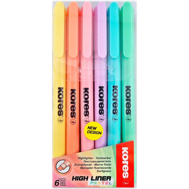 Маркери Kores Pastel Slim, Пластмасова кутия, 6 бр./компл