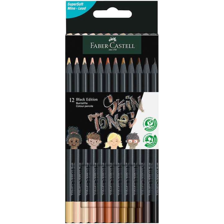 Faber-Castell Black Edition színes ceruza, Skin Tones, 12 szín / készlet