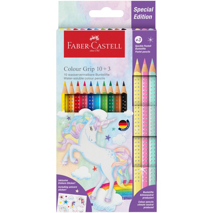 Creioane colorate Faber-Castell Grip 2001 Unicorni Set Promo 10 + 3 culori/set