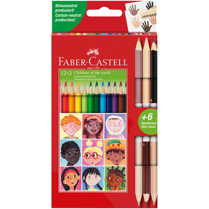 Faber-Castell Children of the World színes ceruza, 12 + 3 kétszínű ceruza, bőrszín