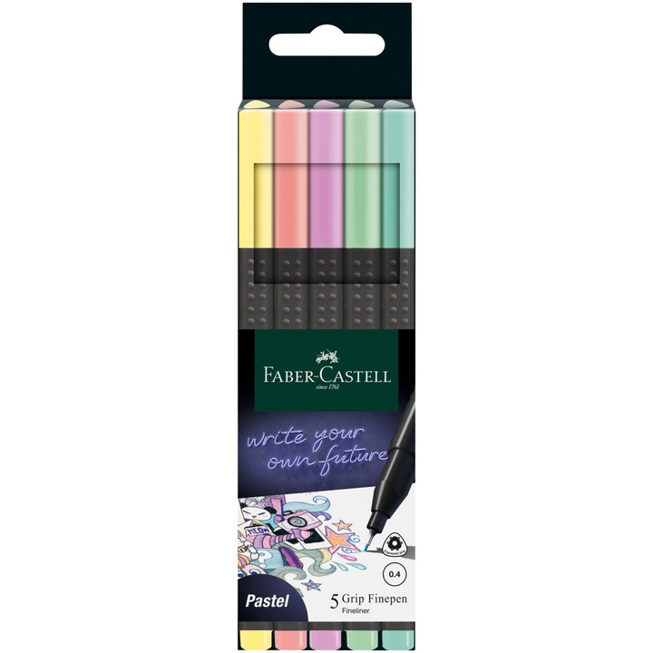 Liner Faber-Castell Grip Pastel, 0.4mm, 5 buc/set