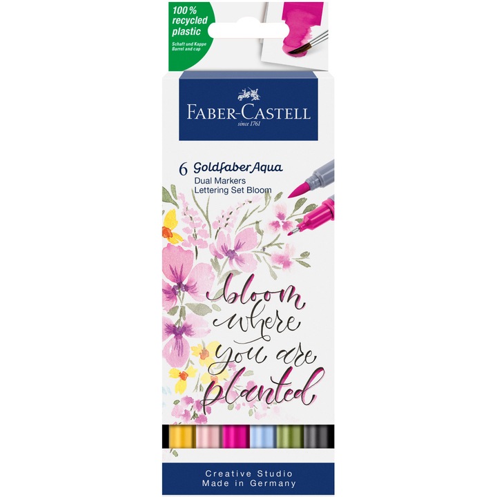 Marker solubil Faber-Castell Goldfaber Lettering, 2 capete, 6 buc/set