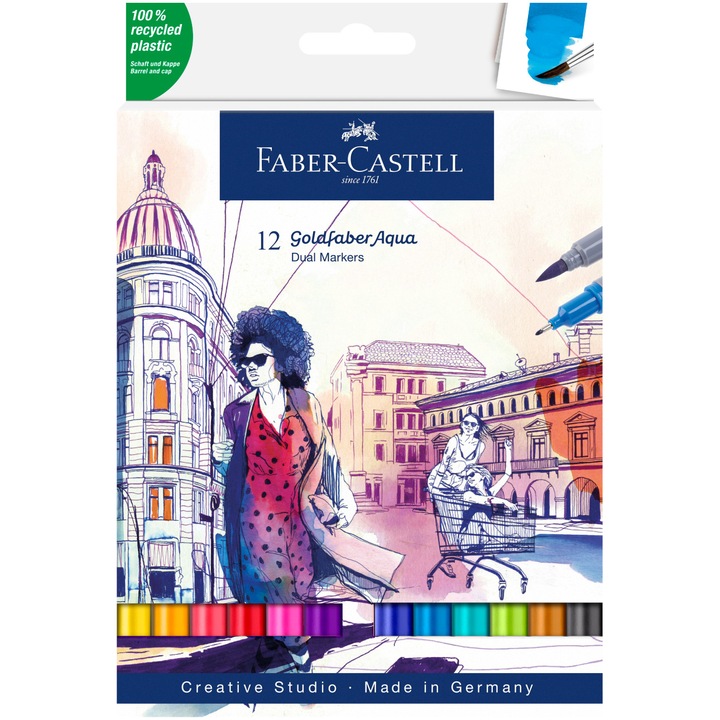 Разтворим маркер Faber-Castell Goldfaber, 2 върха, 12 броя/комплект