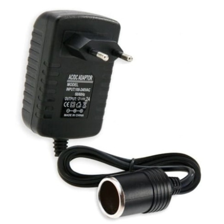 Feszültségváltó, ZakupyTV, Műanyag, 230V/12, Fekete