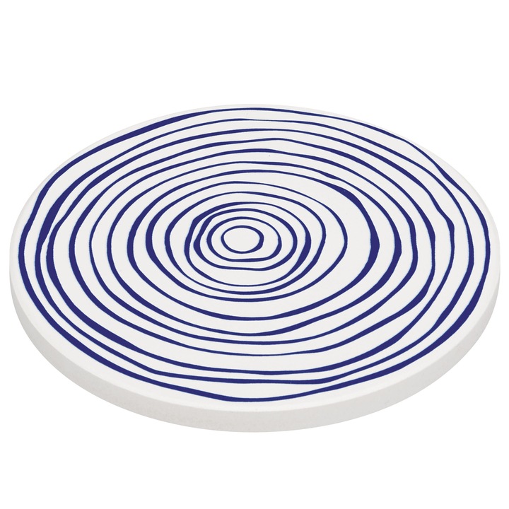 Suport farfurie, Zassenhaus, Ceramica/Pluta, 11 cm, Model cercuri, Alb/Albastru