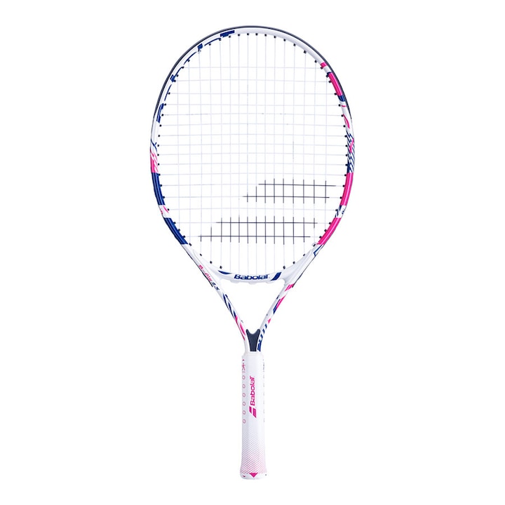 Детска тенис ракета Babolat B Fly 23 (бяло и розово), наплетена, с калъф, 23 инча