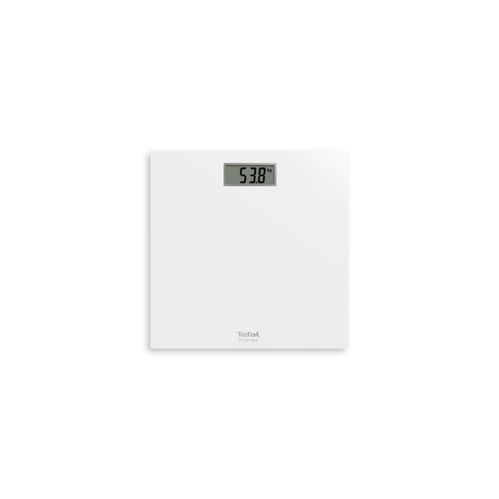 Кантар Tefal, До 150 кг, LCD дисплей, Автоматично включване/изключване, Стъкло, Бял