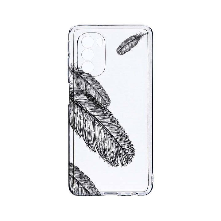 BestCase 2MM Clear Szilikon telefontok, Motorola Moto G51 5G, Feathers BW, Kamera védelem, strapabíró, T 18