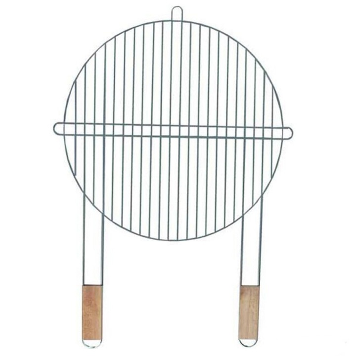 Кръгла метална скара за барбекю MasterGrill MG256, 2 дървени дръжки, Диаметър 46см, Инокс/кафяв