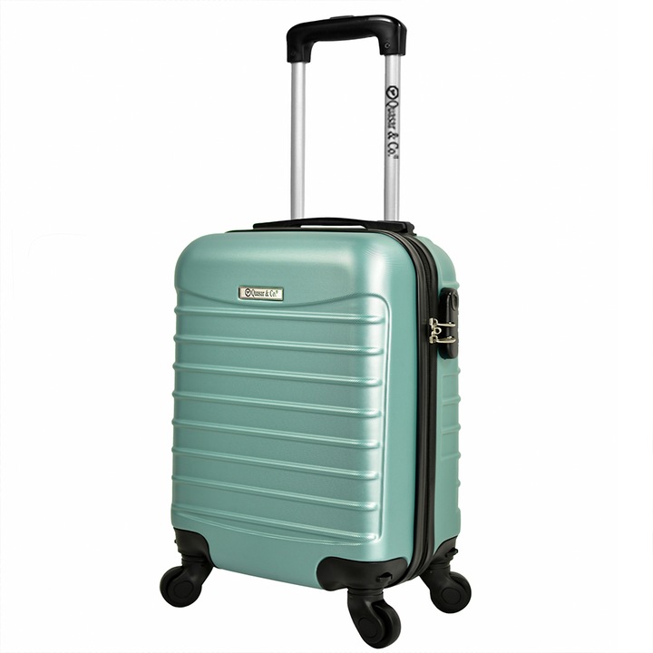 Куфар за ръчен багаж Quasar & Co., Модел Line, с 4 разглобяеми колела, ABS, 40 х 30 х 20 см, Тюркоаз