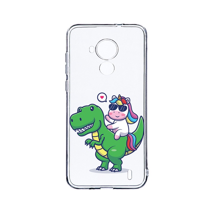 BestCase 2MM Clear Szilikon telefontok, Nokia C30, Dino Rider Unicorn, Kamera védelem, strapabíró, T 993