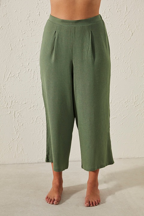 Penti, Pantaloni crop cu talie inalta pentru plaja, Verde, XS