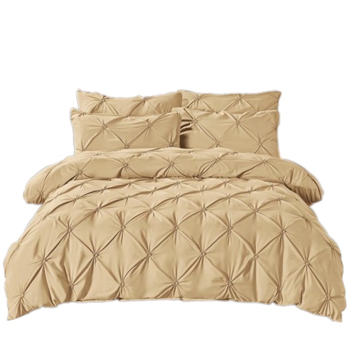 Двойно спално бельо, Jojo Home, Uni, Бродирани плисета, 6 части, Finet, 230x250 см, Кафе с мляко