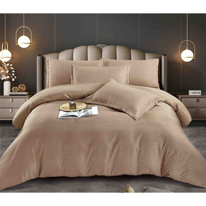 Двойно спално бельо, Jojo Home, Дамаск, 6 части, 2 лица, 230x250см, Кафяв