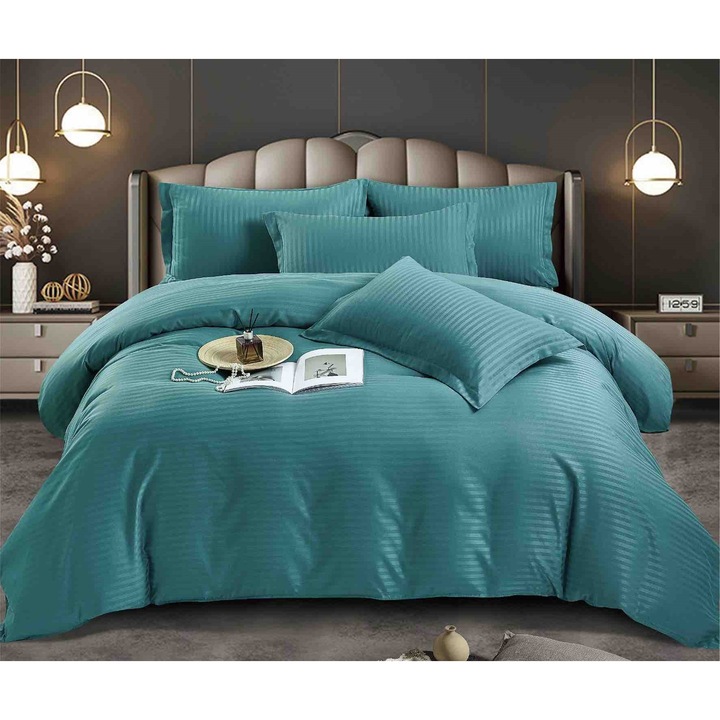 Двойно спално бельо, Jojo Home, Дамаск, 4 части, 1 лице, 155x230см, Тюркоаз