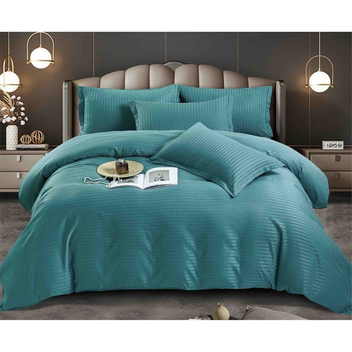 Двойно спално бельо, Jojo Home, Дамаск, 4 части, 1 лице, 155x230см, Тюркоаз