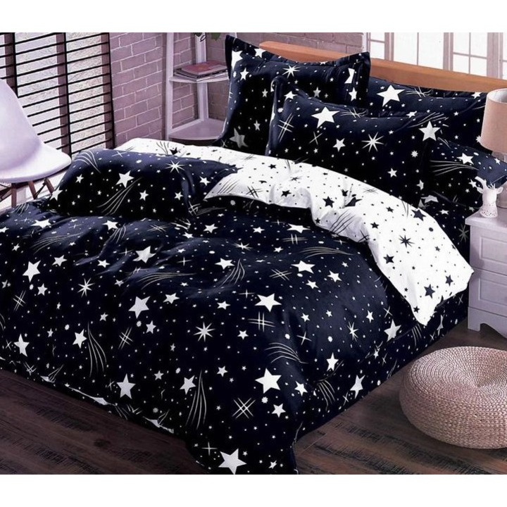 Lenjerie de pat dublu, Pucioasa, Finet, 6 piese, 2 persoane, imprimeu Cer Instelat, 245x250cm