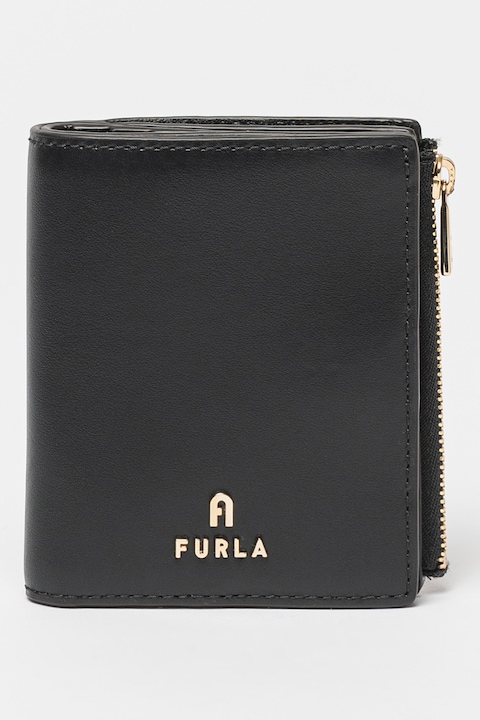 Furla, Кожено портмоне Camelia с метално лого, Черен