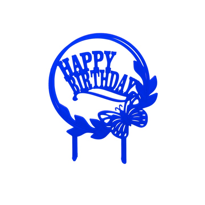 Топер декорация "Честит рожден ден Пеперуда", за момичета, тема пеперуда 16 х 13 см синьо